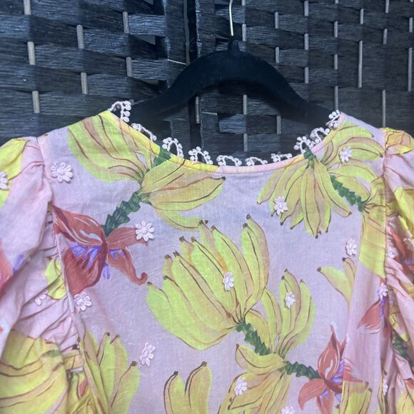 Farm Rio Pink Yellow Banana Print Blouse Size Large - Picture 9 of 11